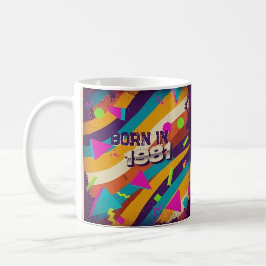 Geboren 1981 Personalisierte Mug - 80er Neon Geome Kaffeetasse (Links)