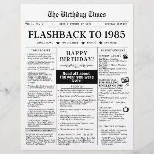 Geboren 1985 Schwarz-Weiß-Mock-Zeitung