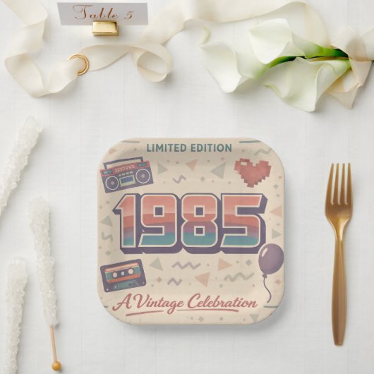 Geboren 1985 Vintage-Papierteller | Retro-Geburtst Pappteller (Hochzeit)