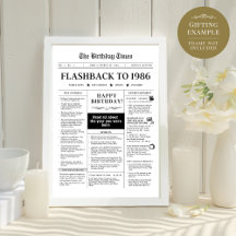 Geboren 1986 Fun Black and White Newspaper