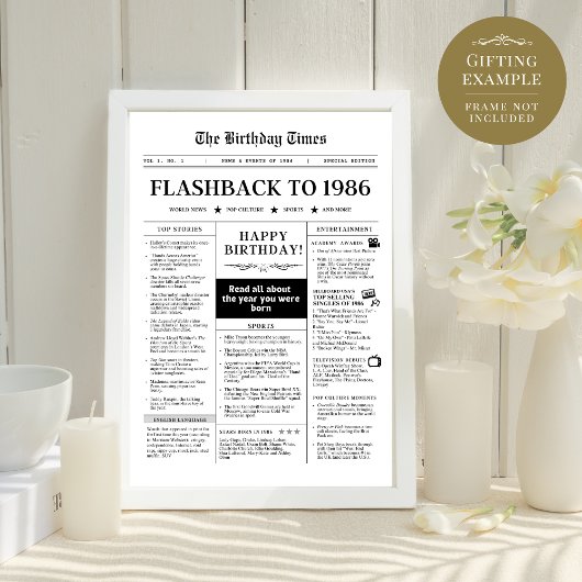 Geboren 1986 Fun Black and White Newspaper