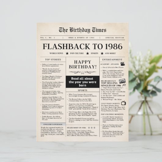 Geboren 1986 Fun Newspaper (Stehend Vorderseite)