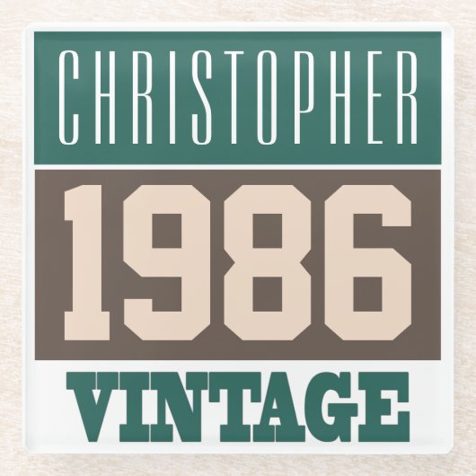 Geboren 1986, Personalisiertes Geschenk Glasuntersetzer (Vorderseite)