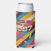 Geboren 1987 - Neongeometrischer Name für Retro-80 Selters Dosenkühler (Seltzer Vorderseite)