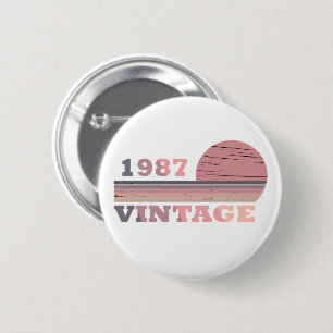 geboren 1987 Vintager Geburtstag pink und lila Button