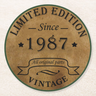 geboren 1987 Vintager Geburtstag Runder Pappuntersetzer