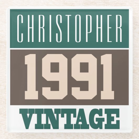 Geboren 1991 mit Christlichem Namen auf einer Glasuntersetzer (Vorderseite)