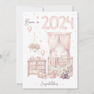 Geboren 2024 - Glückwunsch Neue Baby Girl Card Feiertagskarte