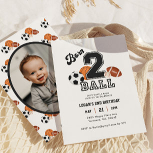 Geboren 2 Ball Sport Themenjunge 2. Geburtstag Fot Einladung