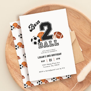 Geboren 2 Ball Sport Themenjunge 2. Geburtstag Par Einladung