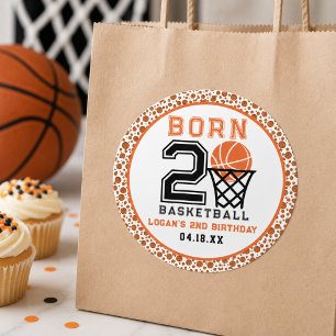 Geboren 2 Basketball 2. Geburtstag des Sportboys Runder Aufkleber