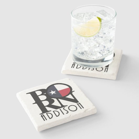 GEBOREN Addison Texas Steinuntersetzer (Seitenansicht)