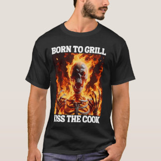 Geboren an Grill Funny Cringe Hard Skeleton Meme F T-Shirt