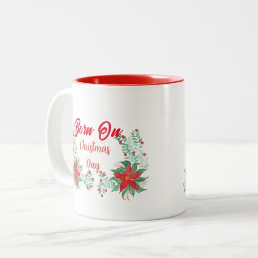 Geboren an Weihnachten Rot & Weiß Zwei-Tone-Tasse Zweifarbige Tasse (Vorderseite Links)
