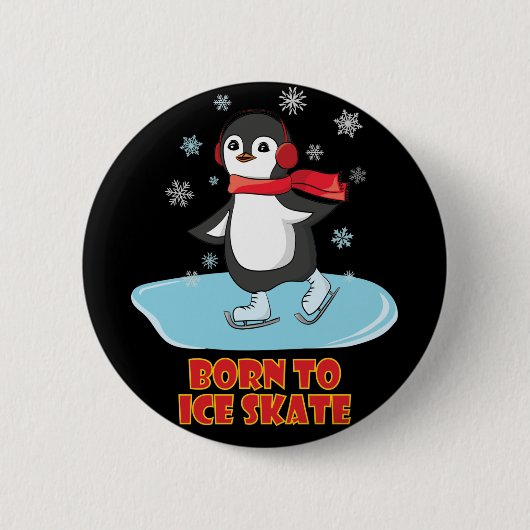 Geboren bis eisSkate Niedlicher Pinguin Button (Vorderseite)