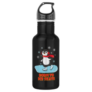 Geboren bis eisSkate Niedlicher Pinguin Edelstahlflasche