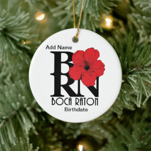 GEBOREN Boca Raton Red Hibiskus Keramik Ornament