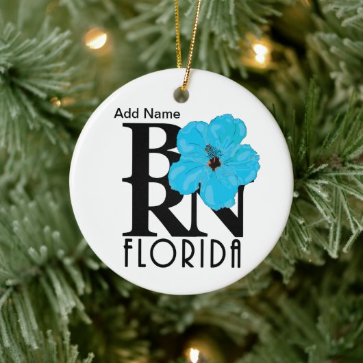 GEBOREN Florida Blue Hibiskus Custom Keramik Ornament (Baum)