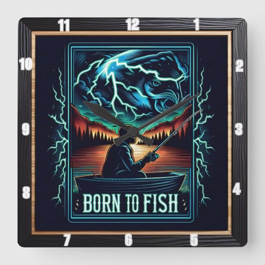Geboren für das Erlebnis der Fischerei Quadratische Wanduhr (Vorderseite)