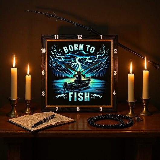 Geboren für Fish Fantasy Fishing Journey Quadratische Wanduhr