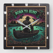 Geboren für Jäger um Mitternachtsjäger Quadratische Wanduhr (Vorderseite)