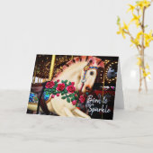 Geboren für Sparkle Carousel Horse Foto Kalligraph Karte (Gelbe Blume)
