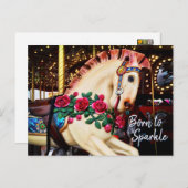 Geboren für Sparkle Carousel Horse Foto Kalligraph Postkarte (Vorne/Hinten)