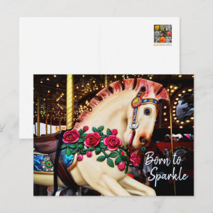 Geboren für Sparkle Carousel Horse Foto Kalligraph Postkarte