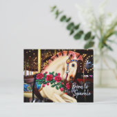 Geboren für Sparkle Carousel Horse Foto Kalligraph Postkarte (Stehend Vorderseite)