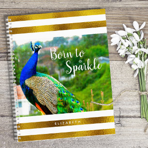 Geboren für Sparkle Chic Peacock Goldweiße Strei Notizblock