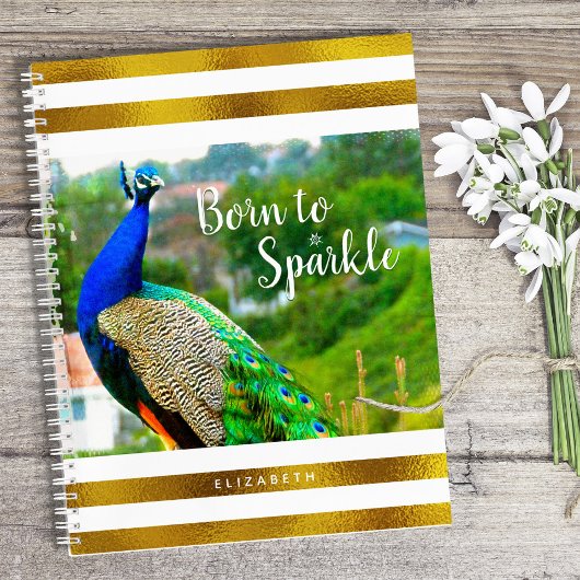 Geboren für Sparkle Chic Peacock | Goldweiße Strei Notizblock