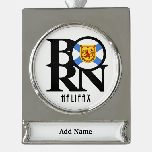 GEBOREN Halifax Nova Scotia Banner-Ornament Silber (Vorderseite)