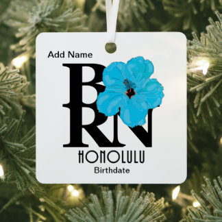 GEBOREN Honolulu Blue Hibiskus Ornament Aus Metall