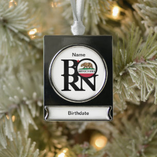 GEBOREN Huntington Beach California Banner-Ornament Silber