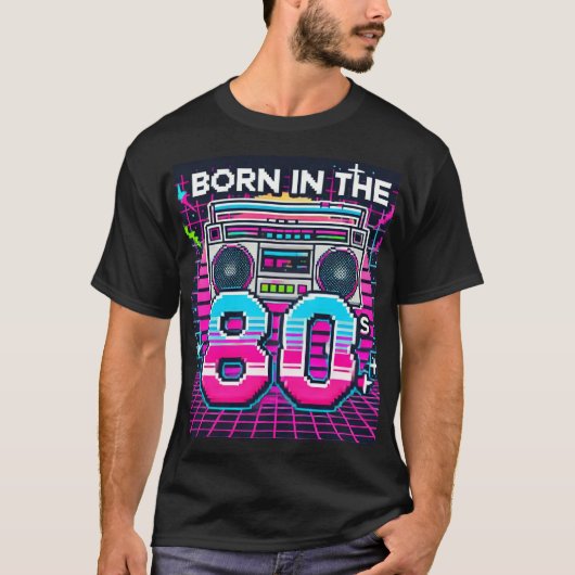 Geboren im 80er Retro Graphic T - Shirt - Neon 80e (Vorderseite)