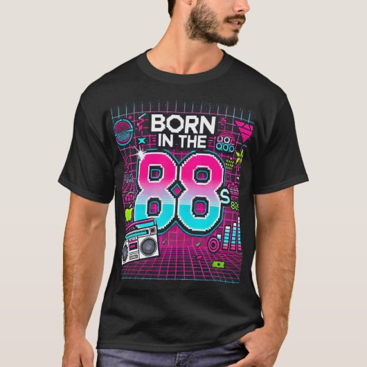 Geboren im 88er Retro Graphic T - Shirt - Neon 80e (Vorderseite)