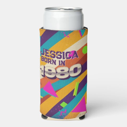 Geboren im Jahr 1980 - Retro 80er Neon Geometric N Selters Dosenkühler (Seltzer Vorderseite)