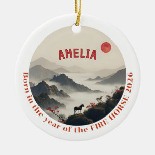 Geboren im Jahr des Pferdes 2026 Chinesischer Berg Keramik Ornament