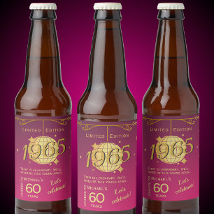 Geboren im Jahre 1965 60. Geburtstagsparty Pink Bi Bierflaschenetikett