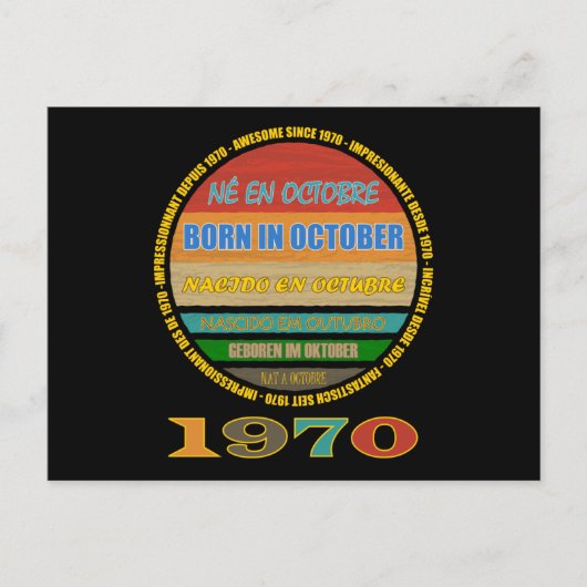 Geboren im Oktober Phantastisch seit 1970 viele Sp Postkarte (Vorderseite)
