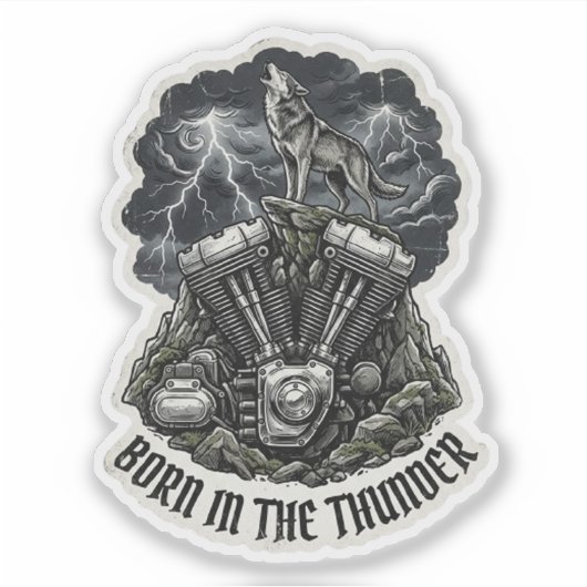 Geboren im Thunder Wolf Engine Sticker (Vorderseite)