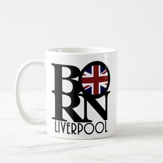 GEBOREN Liverpool England (britische Flagge) 11oz Kaffeetasse (Links)