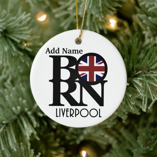 GEBOREN Liverpool England (britische Flagge) Anpas Keramik Ornament (Baum)