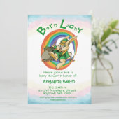 Geboren Lucky Little Saint Patrick Rabbit Babydusc Einladung (Stehend Vorderseite)