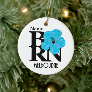 GEBOREN Melbourne Blue Hibiskus Keramik Ornament