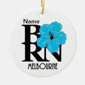 GEBOREN Melbourne Blue Hibiskus Keramik Ornament (Vorne)
