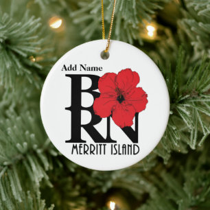 GEBOREN Merritt Island Red Hibisken Custumizable Keramik Ornament