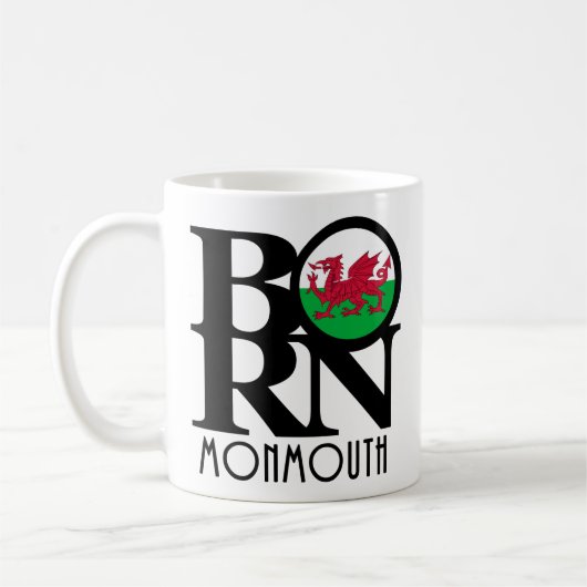GEBOREN Monmouth Wales 11oz Kaffeetasse (Links)