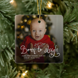 Geboren, um Baby-Foto-Geburtsstatistiken zu Weihna Keramikornament
