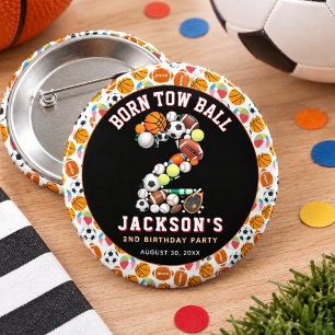 Geboren um Ball Sport-Themen-Junge 2. Geburtstagsf Button